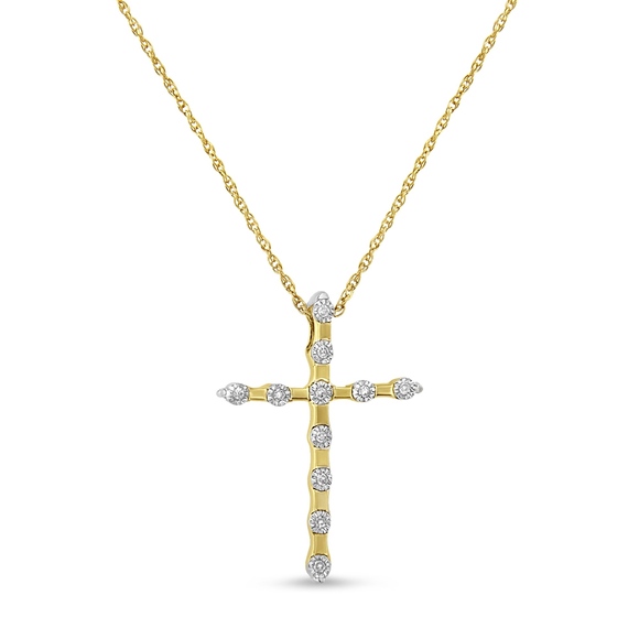 10K Yellow Gold Plated .925 Sterling Silver Miracle Set Diamond Accent Cross